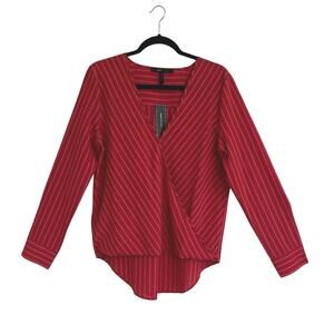 NWT BCBG Max Azria Venetian Red Long Sleeve Wrap Blouse Top Size M